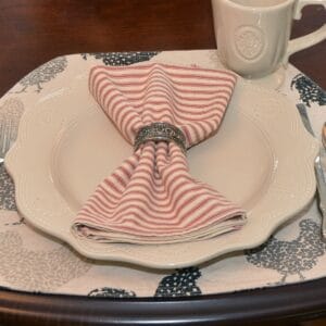 Sweet Pea Linens - Red & Natural Mattress Ticking Stripe Cloth Napkin (SKU#: R-1010-C8) - Table Setting