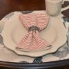 Sweet Pea Linens - Red & Natural Mattress Ticking Stripe Cloth Napkin (SKU#: R-1010-C8) - Alternate Table Setting
