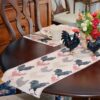 Sweet Pea Linens - Rifton Red Rooster 60 inch Table Runner (SKU#: R-1021-C8) - Alternate Table Setting