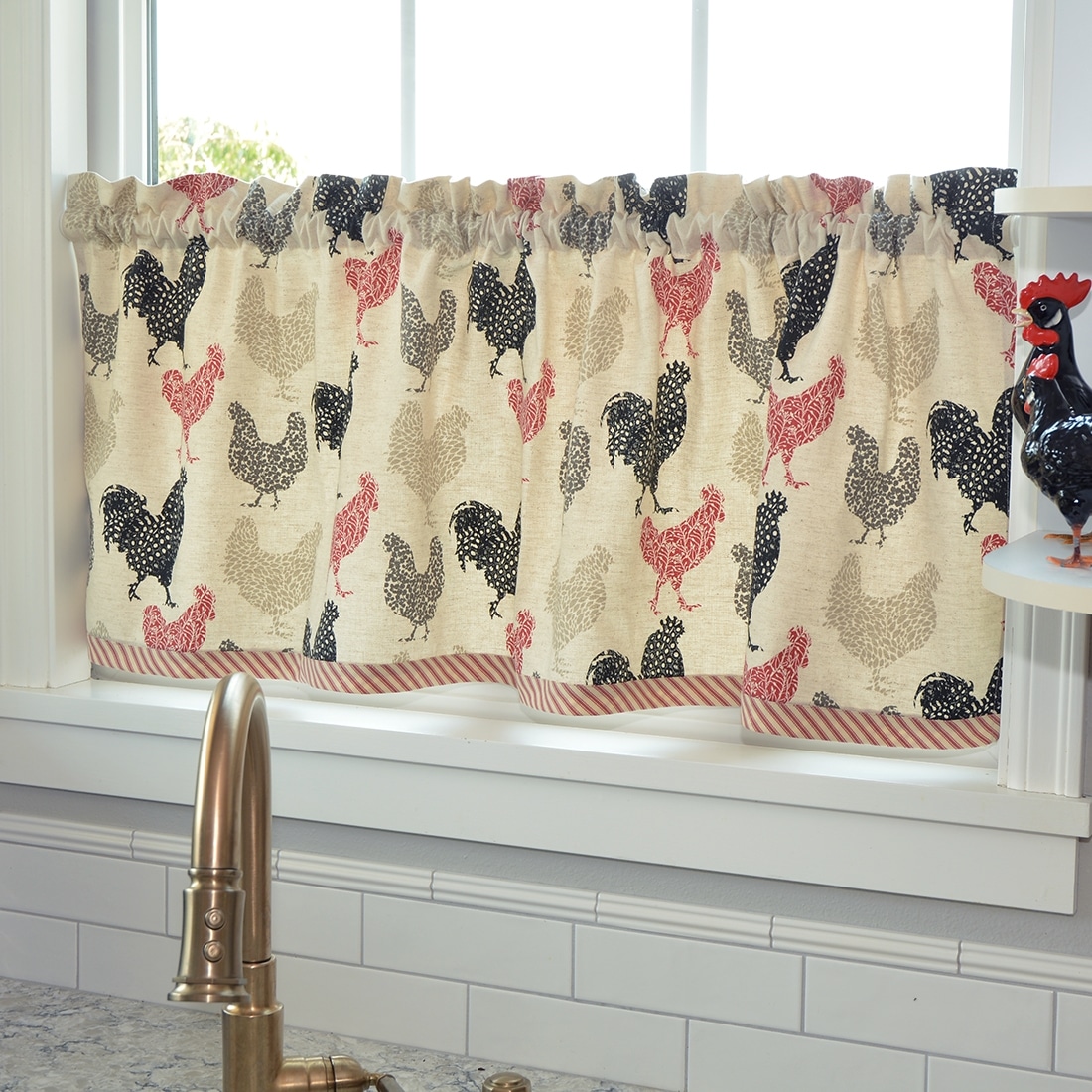 Sweet Pea Linens - Rifton Red Rooster Valance (SKU#: R-1091-C8) - Alternate Table Setting