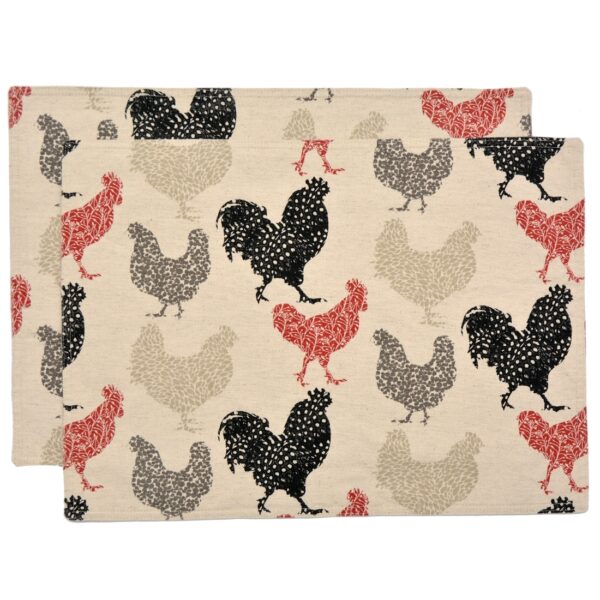 Sweet Pea Linens - Rifton Red Rooster Rectangle Placemats - Set of Two (SKU#: RS2-1002-C8) - Main Product Image