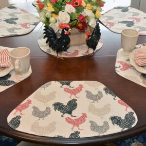Sweet Pea Linens - Rifton Red Rooster Wedge-Shaped Placemats - Set of Two (SKU#: RS2-1006-C8) - Table Setting