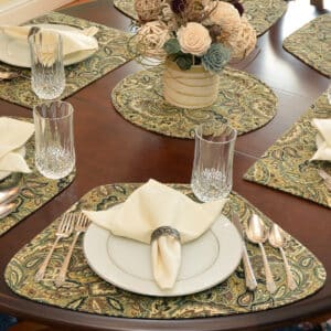 Mustard, Brown and Black Paisley Table Linen Collection