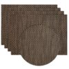 Sweet Pea Linens - Driftwood (Black & Tan) Wipe Clean Rectangle Placemats - Set of Four plus Center Round-Charger (SKU#: RS5-1002-F14) - Main Product Image