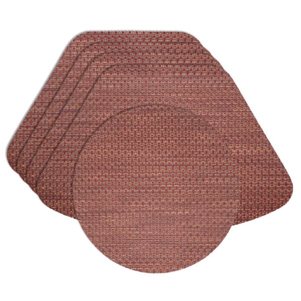 Sweet Pea Linens - Redwood (Brick & Tan) Wipe Clean Wedge-Shaped Placemats - Set of Four plus Center Round-Charger (SKU#: RS5-1006-F15) - Main Product Image