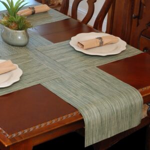 Sweet Pea Linens - Green/Tan Wipe Clean 72 inch Table Runner (SKU#: R-1024-F16) - Table Setting