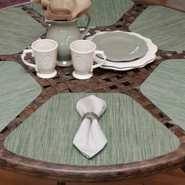 Sweet Pea Linens - Green/Tan Wipe Clean Wedge-Shaped Placemats - Set of Two (SKU#: RS2-1006-F16) - Table Setting