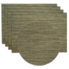 Sweet Pea Linens - Green/Tan Wipe Clean Rectangle Placemats - Set of Four plus Center Round-Charger (SKU#: RS5-1002-F16) - Main Product Image