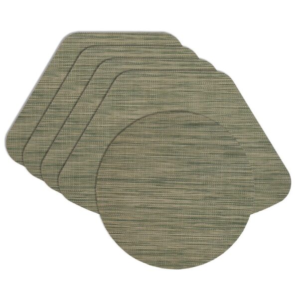 Sweet Pea Linens - Green/Tan Wipe Clean Wedge-Shaped Placemats - Set of Four plus Center Round-Charger (SKU#: RS5-1006-F16) - Main Product Image