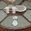 Sweet Pea Linens - Green/Tan Wipe Clean Wedge-Shaped Placemats - Set of Four plus Center Round-Charger (SKU#: RS5-1006-F16) - Table Setting