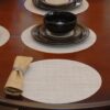 Sweet Pea Linens - Cream/Tan Wipe Clean Charger-Center Round Placemat (SKU#: R-1015-F17) - Table Setting