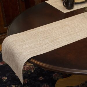 Sweet Pea Linens - Cream/Tan Wipe Clean 72 inch Table Runner (SKU#: R-1024-F17) - Table Setting