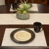 Sweet Pea Linens - Cream/Tan Wipe Clean Rectangle Placemats - Set of Four plus Center Round-Charger (SKU#: RS5-1002-F17) - Table Setting