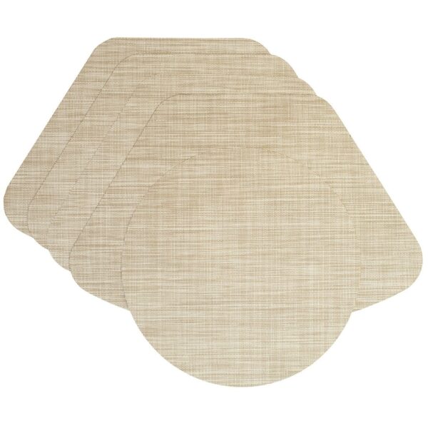 Sweet Pea Linens - Cream/Tan Wipe Clean Wedge-Shaped Placemats - Set of Four plus Center Round-Charger (SKU#: RS5-1006-F17) - Main Product Image