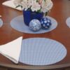 Sweet Pea Linens - Blue/White Wipe Clean Charger-Center Round Placemats - Set of Two (SKU#: RS2-1015-F18) - Table Setting