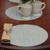 Sweet Pea Linens - Seafoam Green/Tan Wipe Clean Charger-Center Round Placemat (SKU#: R-1015-F19) - Table Setting
