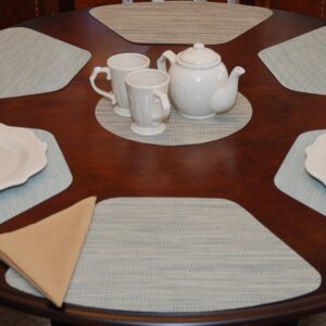 Sweet Pea Linens - Seafoam Green/Tan Wipe Clean Wedge-Shaped Placemats - Set of Two (SKU#: RS2-1006-F19) - Table Setting