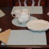 Sweet Pea Linens - Seafoam Green/Tan Wipe Clean Rectangle Placemats - Set of Four plus Center Round-Charger (SKU#: RS5-1002-F19) - Table Setting