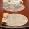 Sweet Pea Linens - Brown/Tan Wipe Clean Charger-Center Round Placemat (SKU#: R-1015-F20) - Table Setting