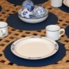 Sweet Pea Linens - Dark Blue Wipe Clean Charger-Center Round Placemat (SKU#: R-1015-F21) - Table Setting
