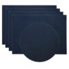 Sweet Pea Linens - Dark Blue Wipe Clean Rectangle Placemats - Set of Four plus Center Round-Charger (SKU#: RS5-1002-F21) - Main Product Image