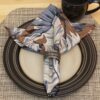 Sweet Pea Linens - Brown, Black & Cream Tropical Leaf Rolled Hem Cloth Napkin (SKU#: R-1010-F23) - Table Setting
