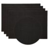 Sweet Pea Linens - Black Wipe Clean Rectangle Placemats - Set of Four plus Center Round-Charger (SKU#: RS5-1002-F23) - Main Product Image