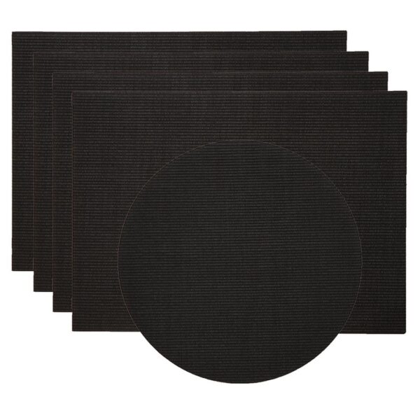 Sweet Pea Linens - Black Wipe Clean Rectangle Placemats - Set of Four plus Center Round-Charger (SKU#: RS5-1002-F23) - Main Product Image