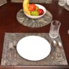 Sweet Pea Linens - Mocha Brown Leaf Wipe Clean Rectangle Placemats - Set of Two (SKU#: RS2-1002-F27) - Table Setting