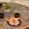 Sweet Pea Linens - Mocha Brown Leaf Wipe Clean Wedge-Shaped Placemats - Set of Two (SKU#: RS2-1006-F27) - Table Setting