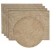 Sweet Pea Linens - Tan Tonal Leaf Wipe Clean Rectangle Placemats - Set of Four plus Center Round-Charger (SKU#: RS5-1002-F28) - Main Product Image
