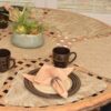 Sweet Pea Linens - Tan Tonal Leaf Wipe Clean Wedge-Shaped Placemats - Set of Four plus Center Round-Charger (SKU#: RS5-1006-F28) - Table Setting