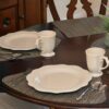 Sweet Pea Linens - Dark Brown & Blue Wipe Clean Wedge-Shaped Placemats - Set of Two (SKU#: RS2-1006-F31) - Table Setting