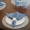 Sweet Pea Linens - Putty & Blue Wipe Clean Charger-Center Round Placemat (SKU#: R-1015-F33) - Table Setting