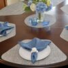 Sweet Pea Linens - Putty & Blue Wipe Clean Wedge-Shaped Placemats - Set of Two (SKU#: RS2-1006-F33) - Table Setting