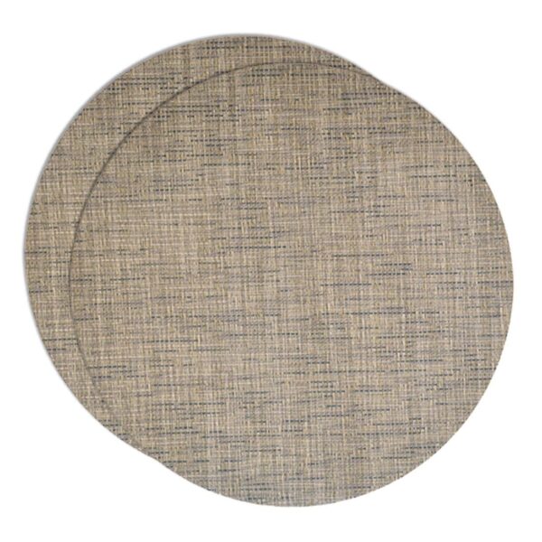Sweet Pea Linens - Putty & Blue Wipe Clean Charger-Center Round Placemats - Set of Two (SKU#: RS2-1015-F33) - Main Product Image