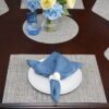 Sweet Pea Linens - Putty Gray & Blue Wipe Clean Rectangle Placemats - Set of Four plus Center Round-Charger (SKU#: RS5-1002-F33) - Table Setting