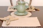 Sweet Pea Linens - Golden Yellow Tan Leather Look Rectangle Placemats - Set of Two (SKU#: RS2-1002-G2) - Table Setting