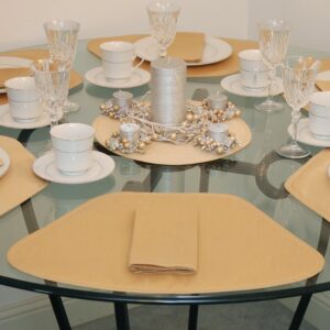 Sweet Pea Linens - Gold Shantung Wedge-Shaped Placemats - Set of Two (SKU#: RS2-1006-H14) - Table Setting