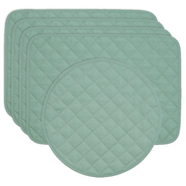Sweet Pea Linens - Seafoam Green Quilted Rectangle Placemats - Set of Four plus Center Round-Charger (SKU#: RS5-1001-H5) - Main Product Image