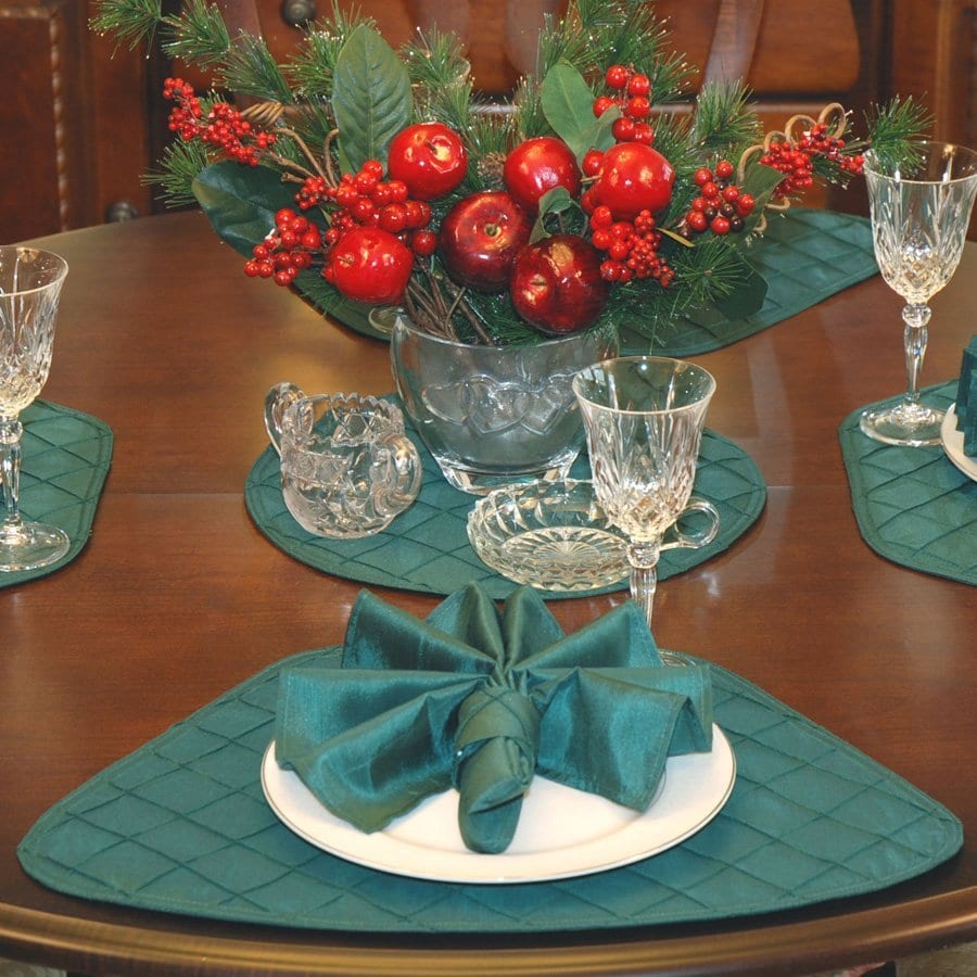Sweet Pea Linens - Forest Green Pintucked Wedge-Shaped Placemats - Set of Four plus Center Round-Charger (SKU#: RS5-1006-K3) - Table Setting