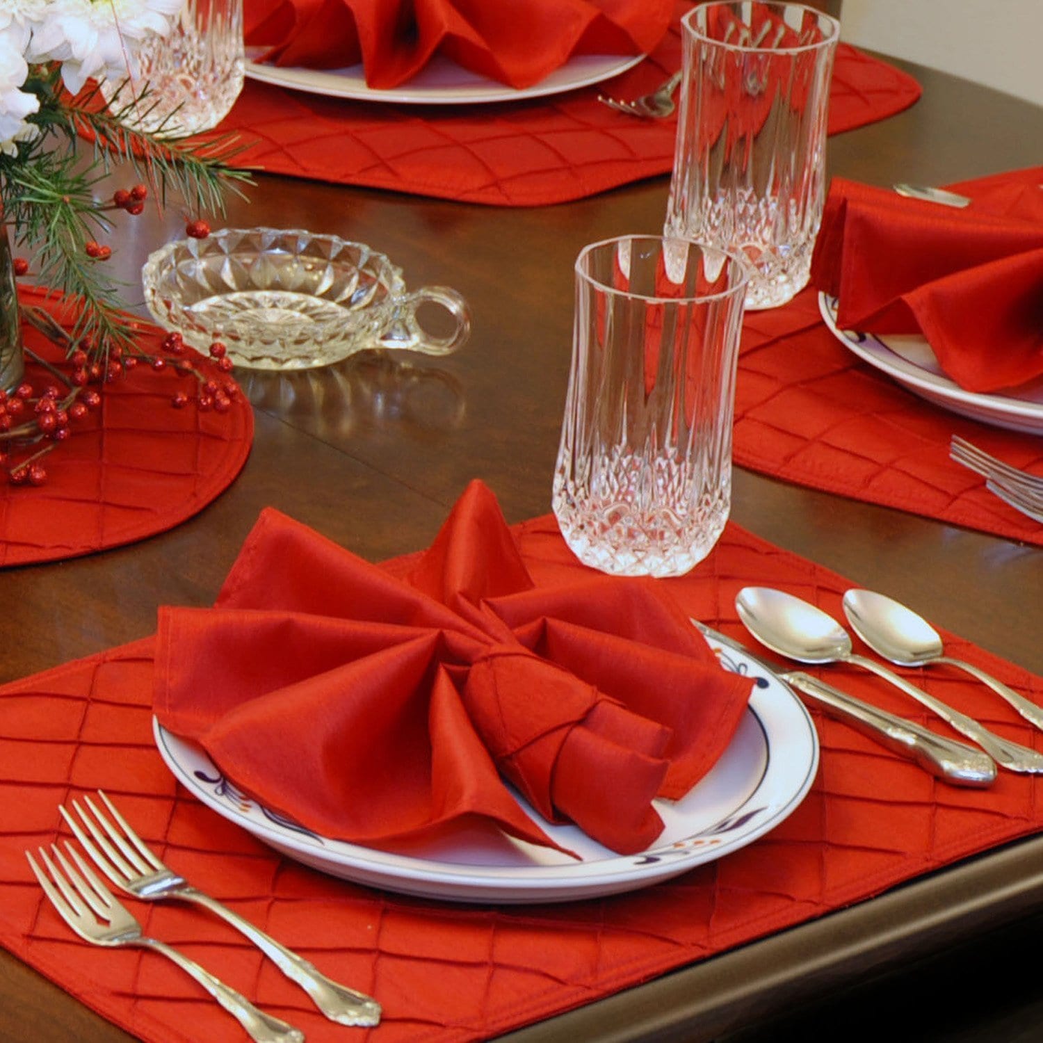 Sweet Pea Linens - Red Pintucked Napkin Ring (SKU#: R-1030-K4) - Table Setting
