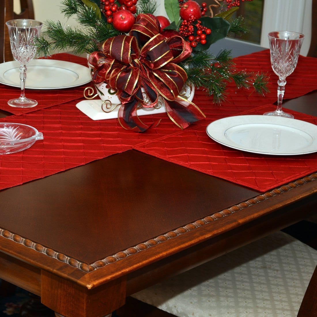 Sweet Pea Linens - Red Pintucked Rectangle Placemats - Set of Two (SKU#: RS2-1002-K4) - Table Setting