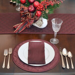 Sweet Pea Linens - Quilted Burgundy Silky Dupioni Charger-Center Round Placemat (SKU#: R-1015-K5) - Table Setting