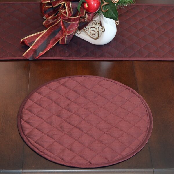 Sweet Pea Linens - Quilted Burgundy Silky Dupioni Charger-Center Round Placemat (SKU#: R-1015-K5) - Alternate Table Setting