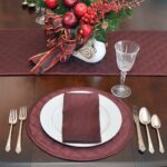 Sweet Pea Linens - Quilted Burgundy Silky Dupioni Charger-Center Round Placemats - Set of Two (SKU#: RS2-1015-K5) - Table Setting