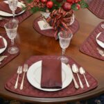 Sweet Pea Linens - Burgundy Silky Dupioni   Rolled Hem Cloth Napkins - Set of Four (SKU#: RS4-1010-K5) - Table Setting