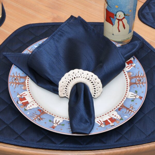 Sweet Pea Linens - Navy Blue Silky Dupioni   Rolled Hem Cloth Napkin (SKU#: R-1010-K6) - Table Setting