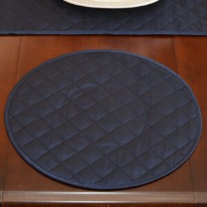 Sweet Pea Linens - Quilted Navy Blue Silky Dupioni Charger-Center Round Placemat (SKU#: R-1015-K6) - Table Setting