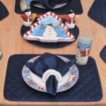 Sweet Pea Linens - Quilted Navy Blue Silky Dupioni Rectangle Placemats - Set of Two (SKU#: RS2-1001-K6) - Alternate Table Setting